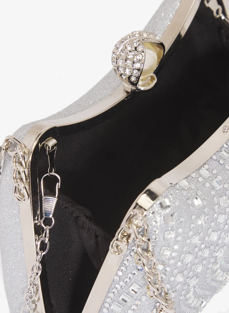 Khizana Silver Silver Rhinestone Embellished Detailed Chain Bag for Women | Best Price UAE